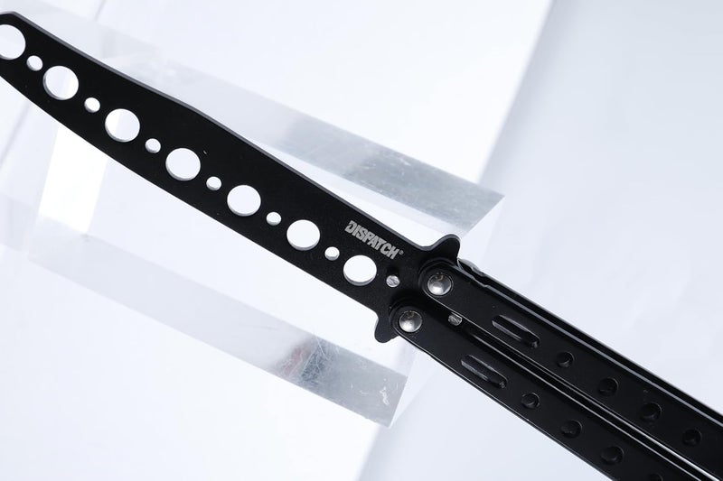 Dispatch Blackened 3Cr13 Stainless Steel Butterfly Knife Trainer with Circular Cutouts | Unsharpened Balisong for EDC Flipping, Martial Arts, Survival Training, Collector’s Display - Image 4